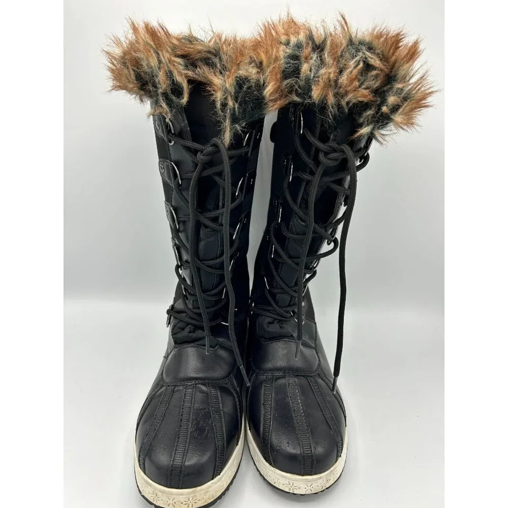 Shoe Dazzle Womens Black Fur Topped Lace Up Winter Boots Solene Size 8 - Picture 2 of 11